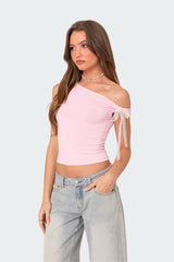 Lace Bow Asymmetric Top