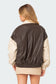 Two Tone Faux Leather Bomber Jacket