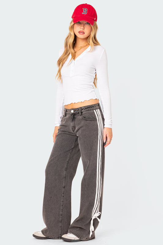 Washed Low Rise Ribbon Jeans