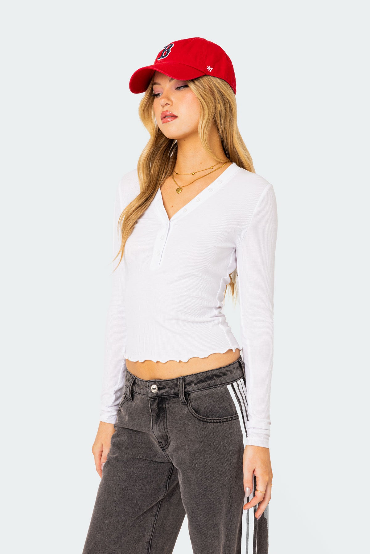 Emerson Button V Neck Top