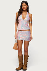 Kaelyn Sequin Backless Halter Top