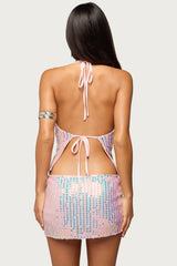 Kaelyn Sequin Backless Halter Top