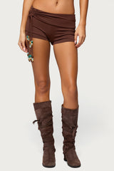 Thia Ruched Bead Foldover Shorts