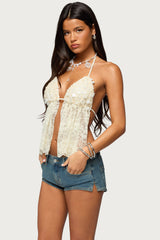 Sequin Lace Split Front Backless Top