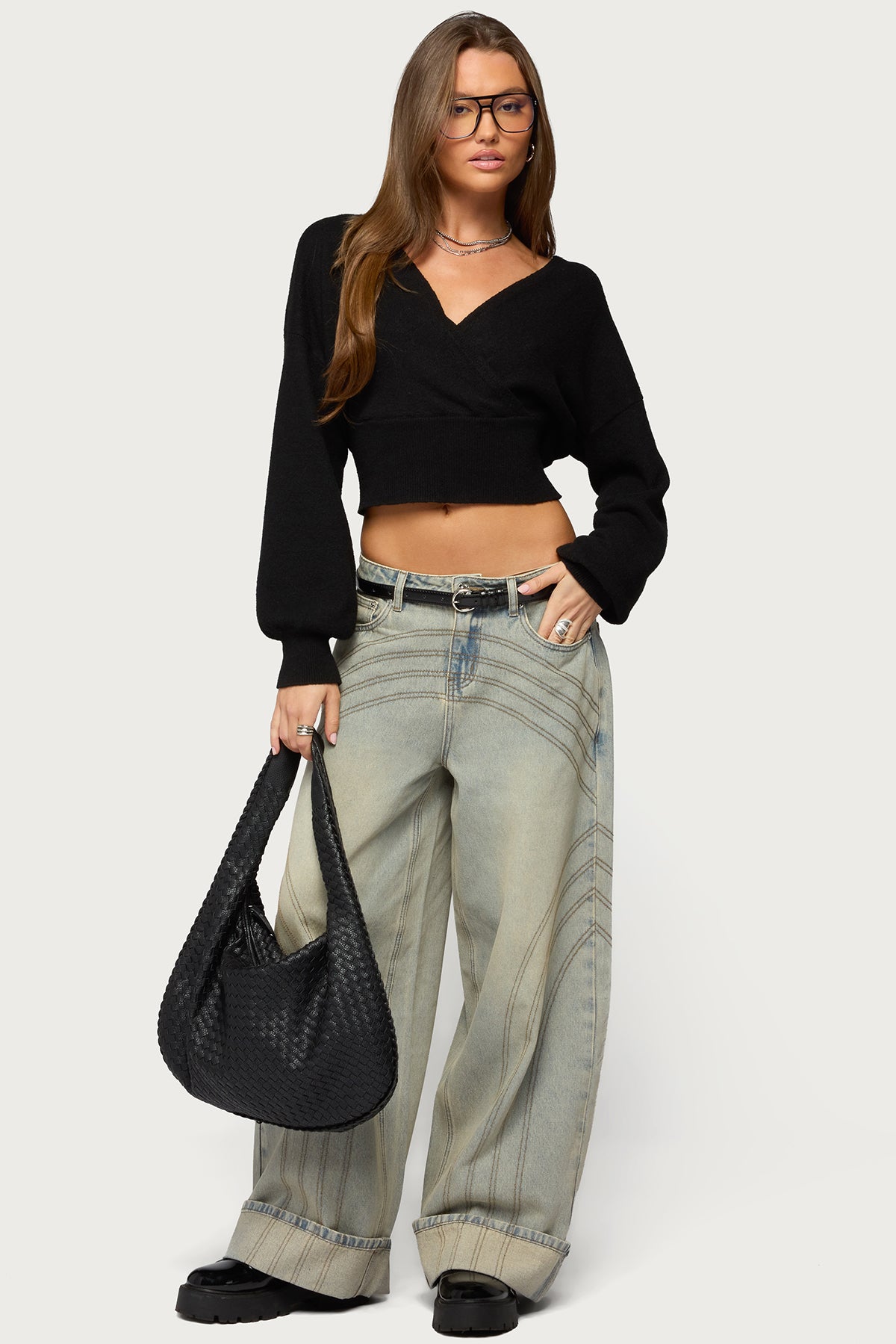 Cuffed Low Rise Baggy Jeans