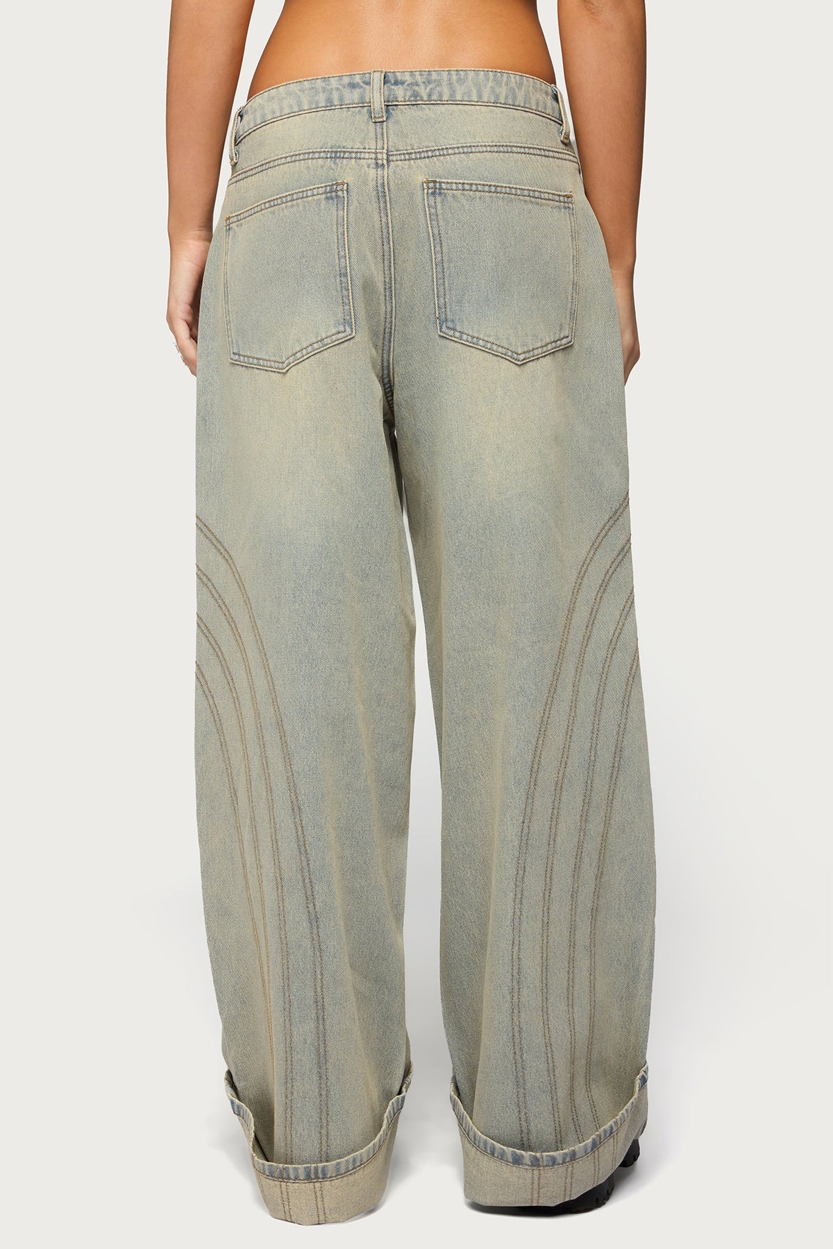 Cuffed Low Rise Baggy Jeans