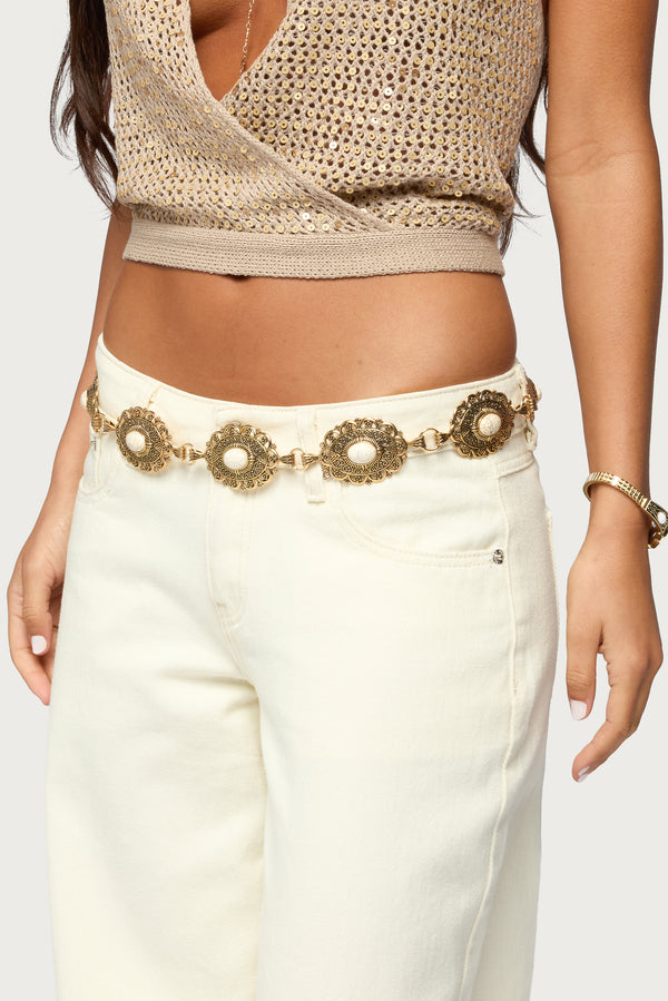 Stone Oval Pendant Chain Belt