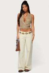 Sequin Crochet Backless Halter Top