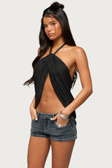 Stasia Sparkly Knit Split Front Top