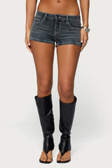 Whitlie Contrast Stitch Denim Micro Shorts