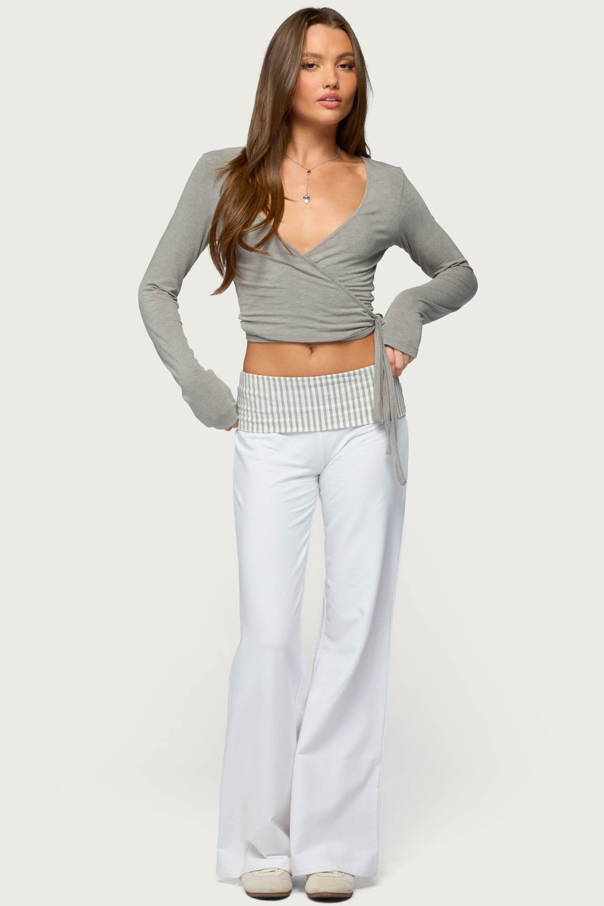 Meshey Striped Fold Over Pants