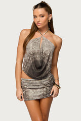 Teresa Backless Printed Mesh Halter Top