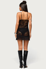 Sophina Fringed Sheer Lace Mini Dress