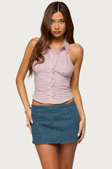 Imrie Plaid Collared Halter Top