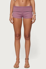 Monikah Striped Foldover Micro Shorts