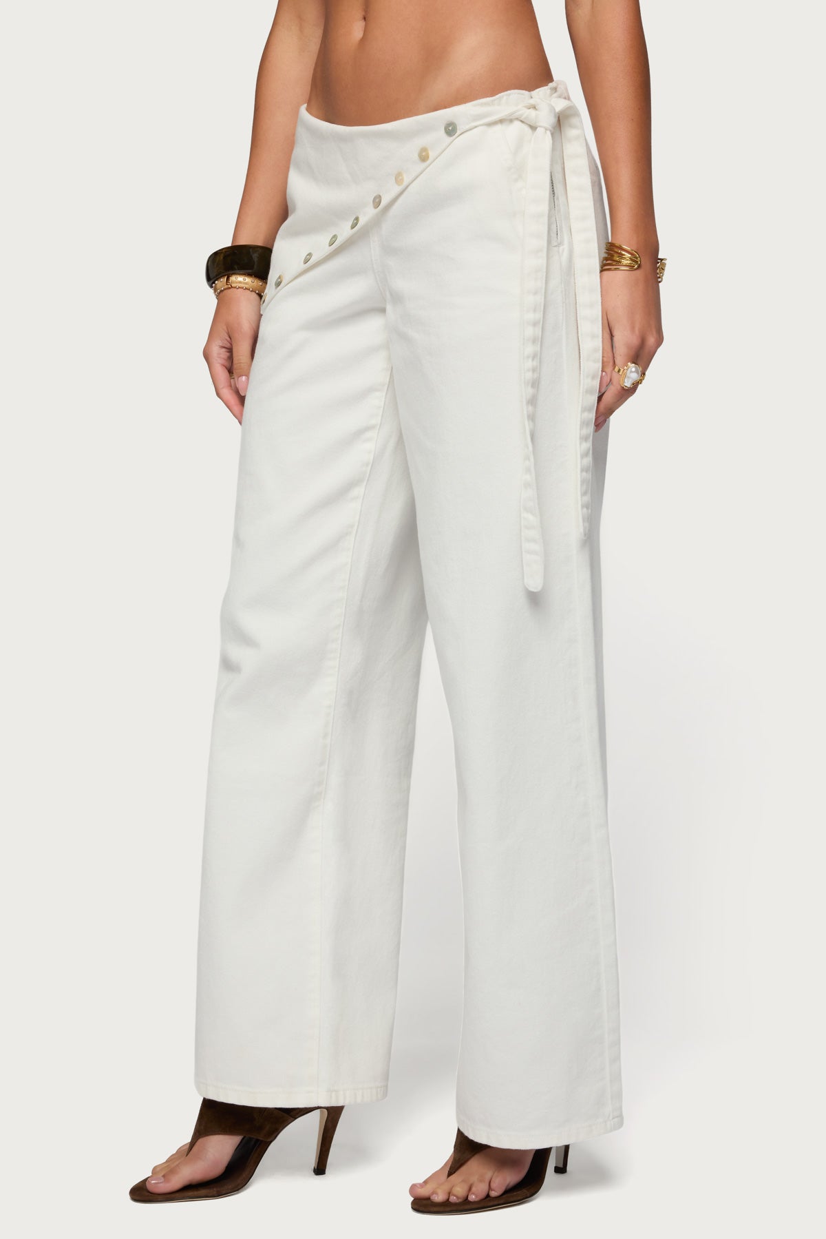 Button Foldover Low Rise Baggy Jeans