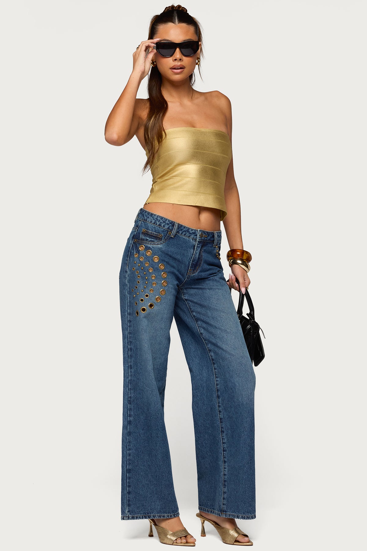 Cecilea Metallic Knit Bandage Tube Top