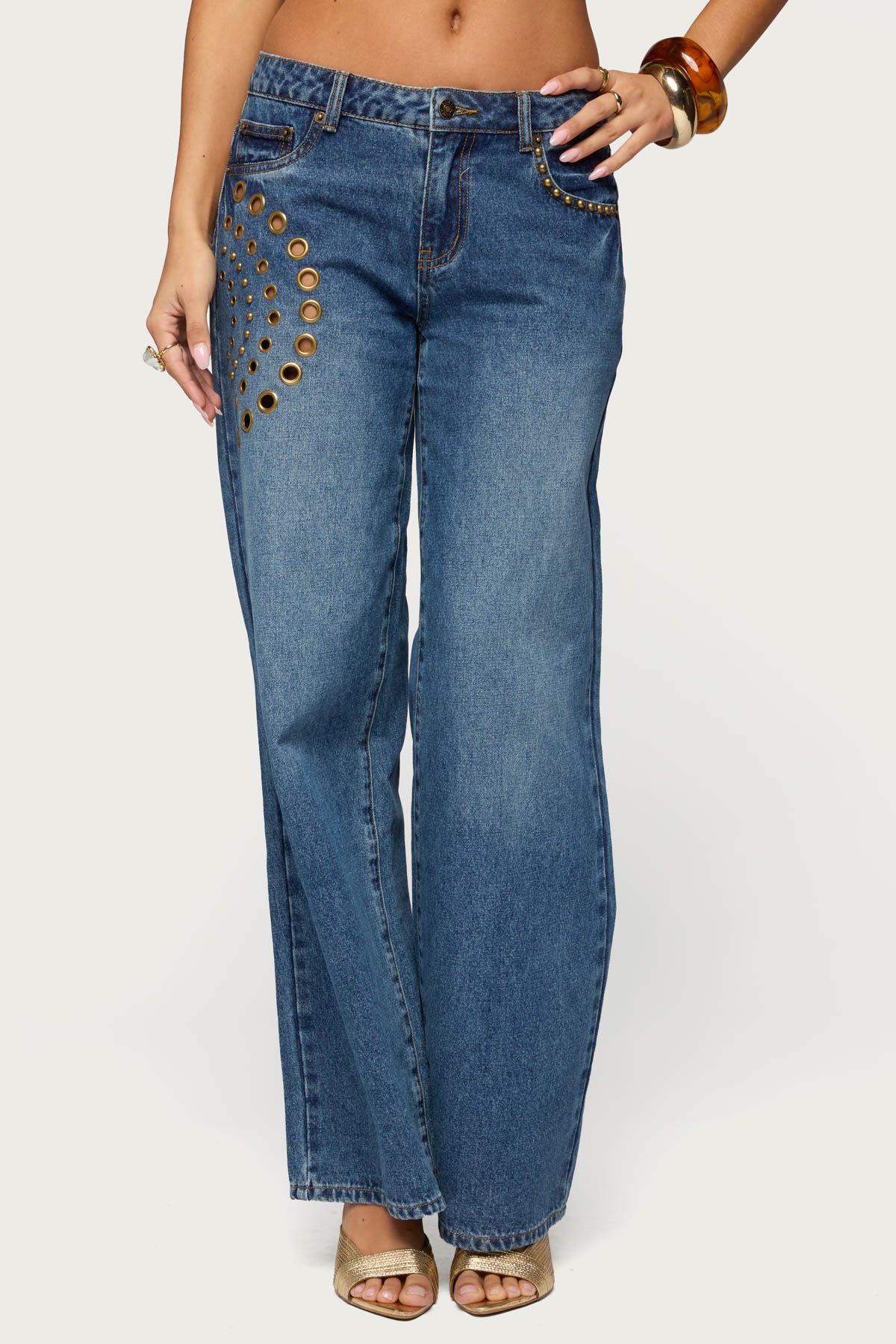 Monika Stud & Grommet Low Rise Baggy Jeans