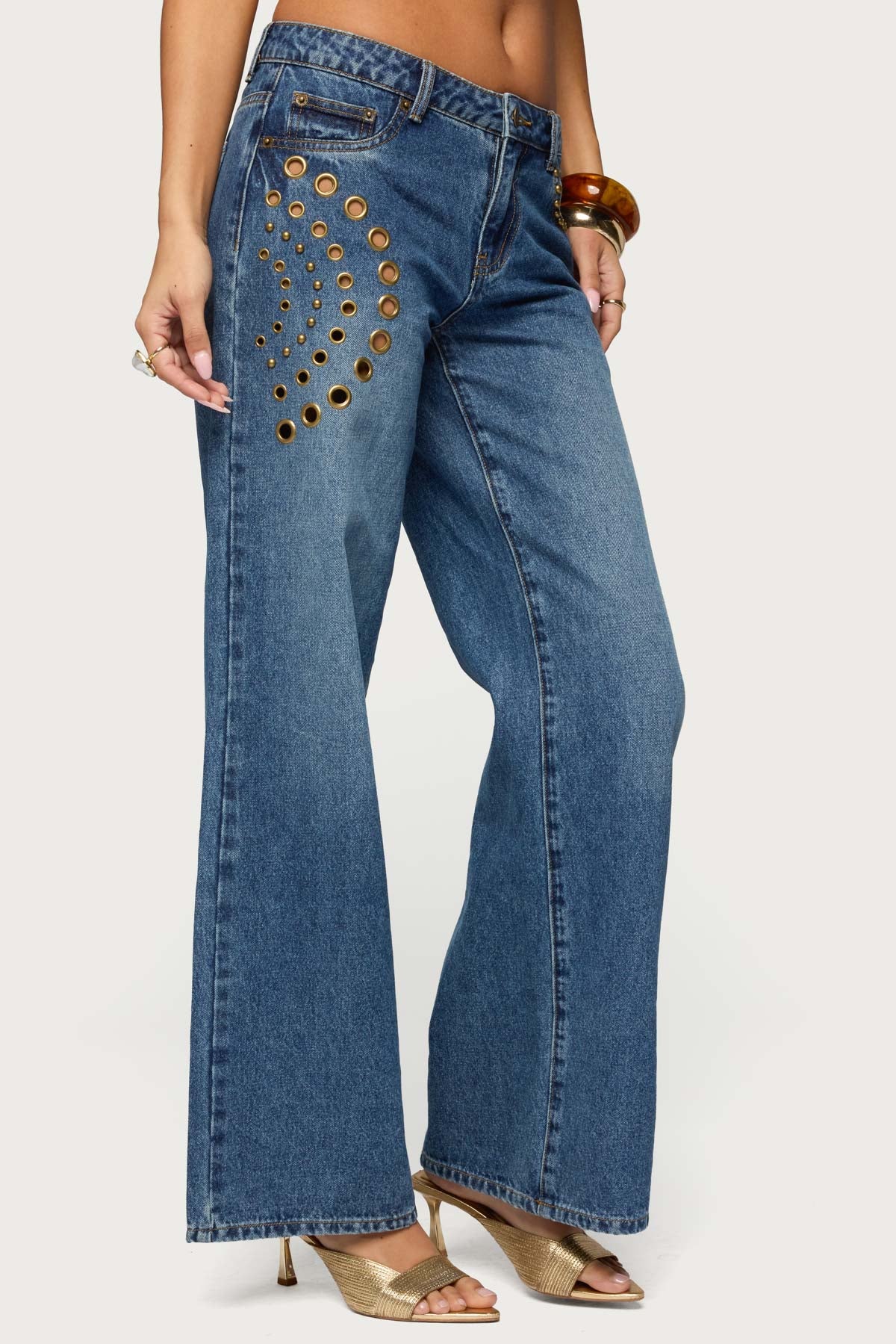 Monika Stud & Grommet Low Rise Baggy Jeans
