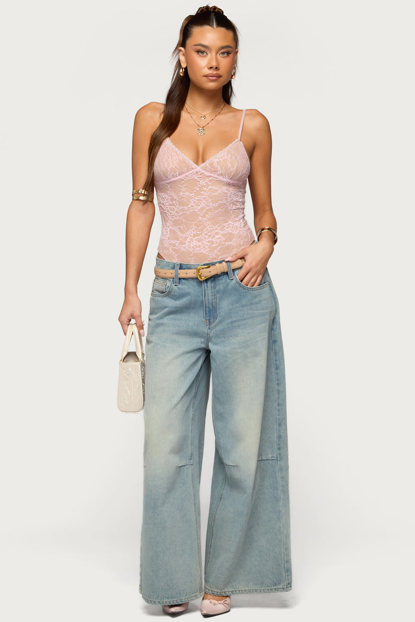 Nolyn Sheer Lace V Neck Bodysuit – edikted