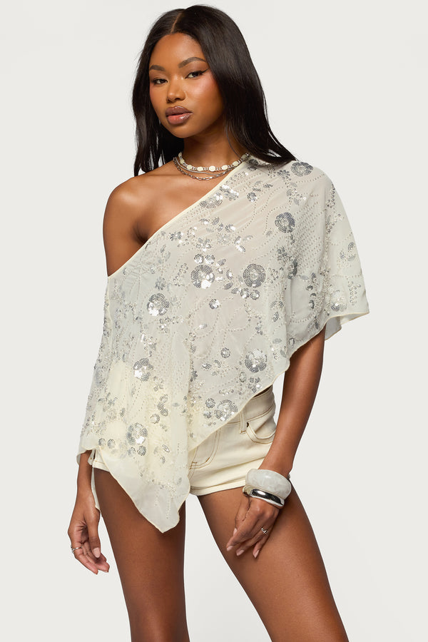 Triana Bead & Sequin Chiffon Poncho