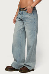 Camo Waist Low Rise Baggy Jeans