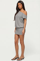 Striped Off Shoulder Cutout Mini Dress