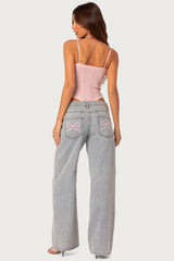Bow Pocket Low Rise Baggy Jeans