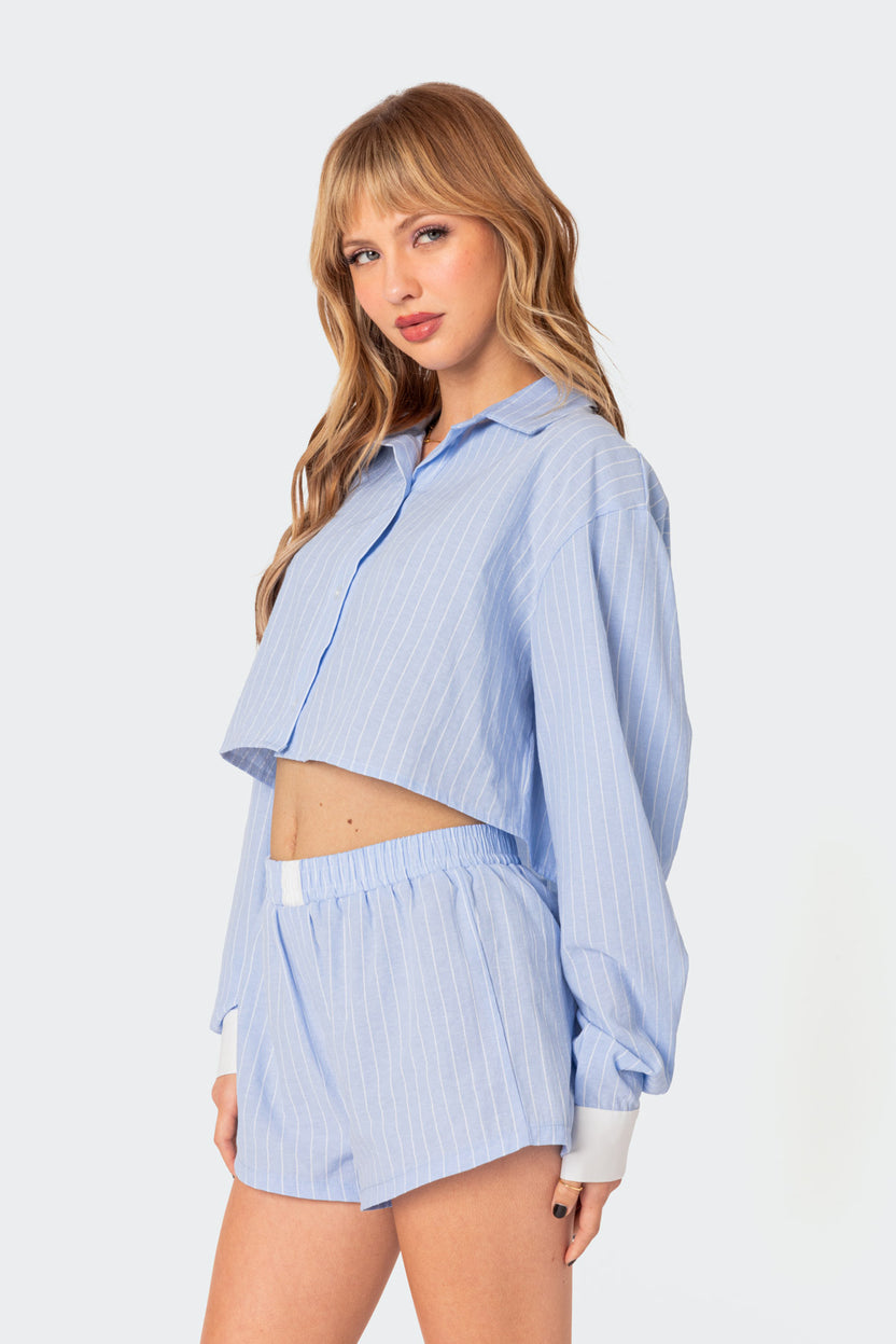 Lea Cropped Button Up Shirt – edikted
