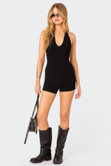 Melanie Ribbed Open Back Romper