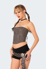 Christa Washed Faux Leather Corset