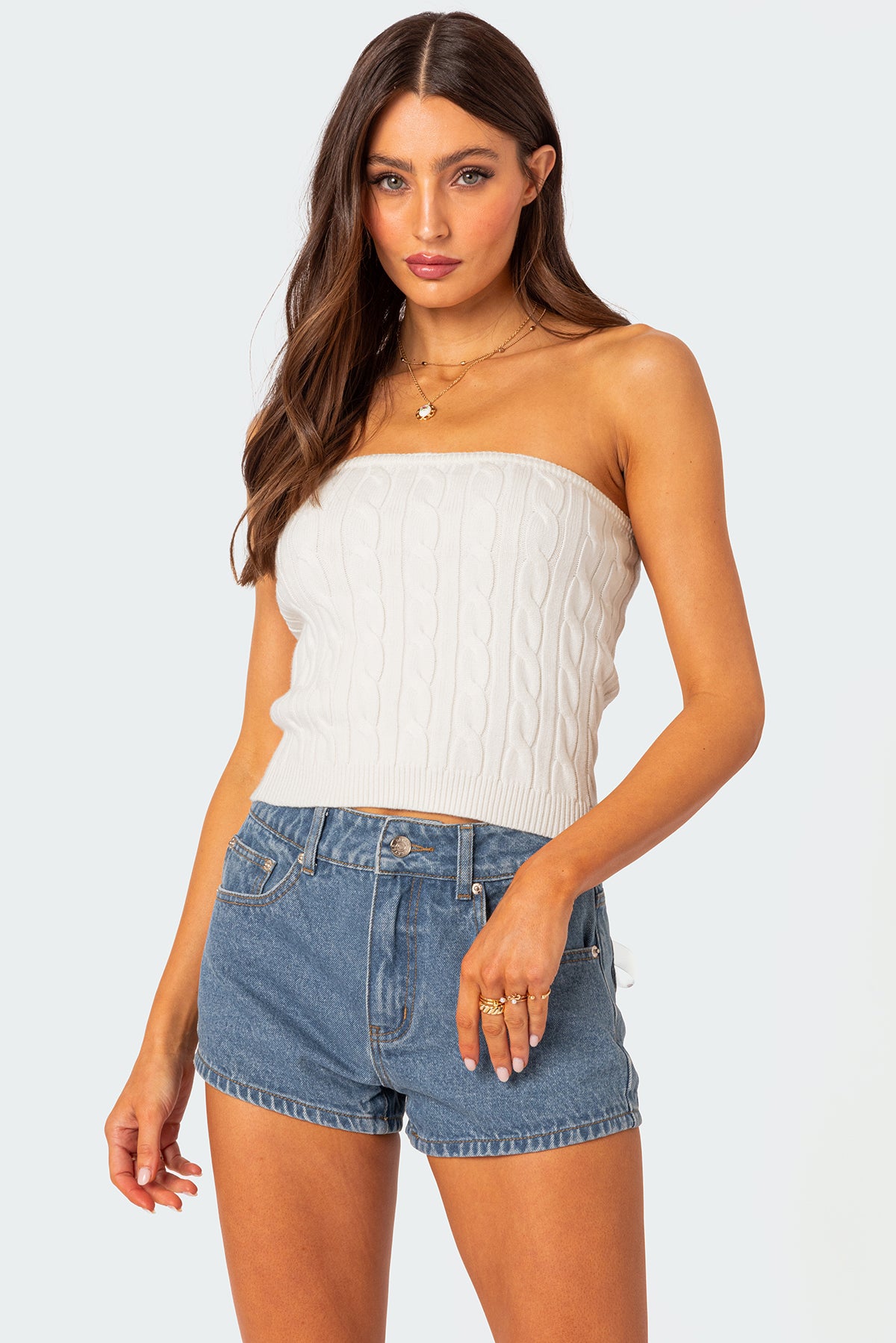 North Cable Knit Strapless Top