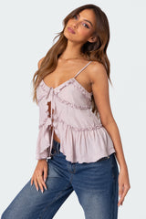 Juniper Tie Front Ruffled Top