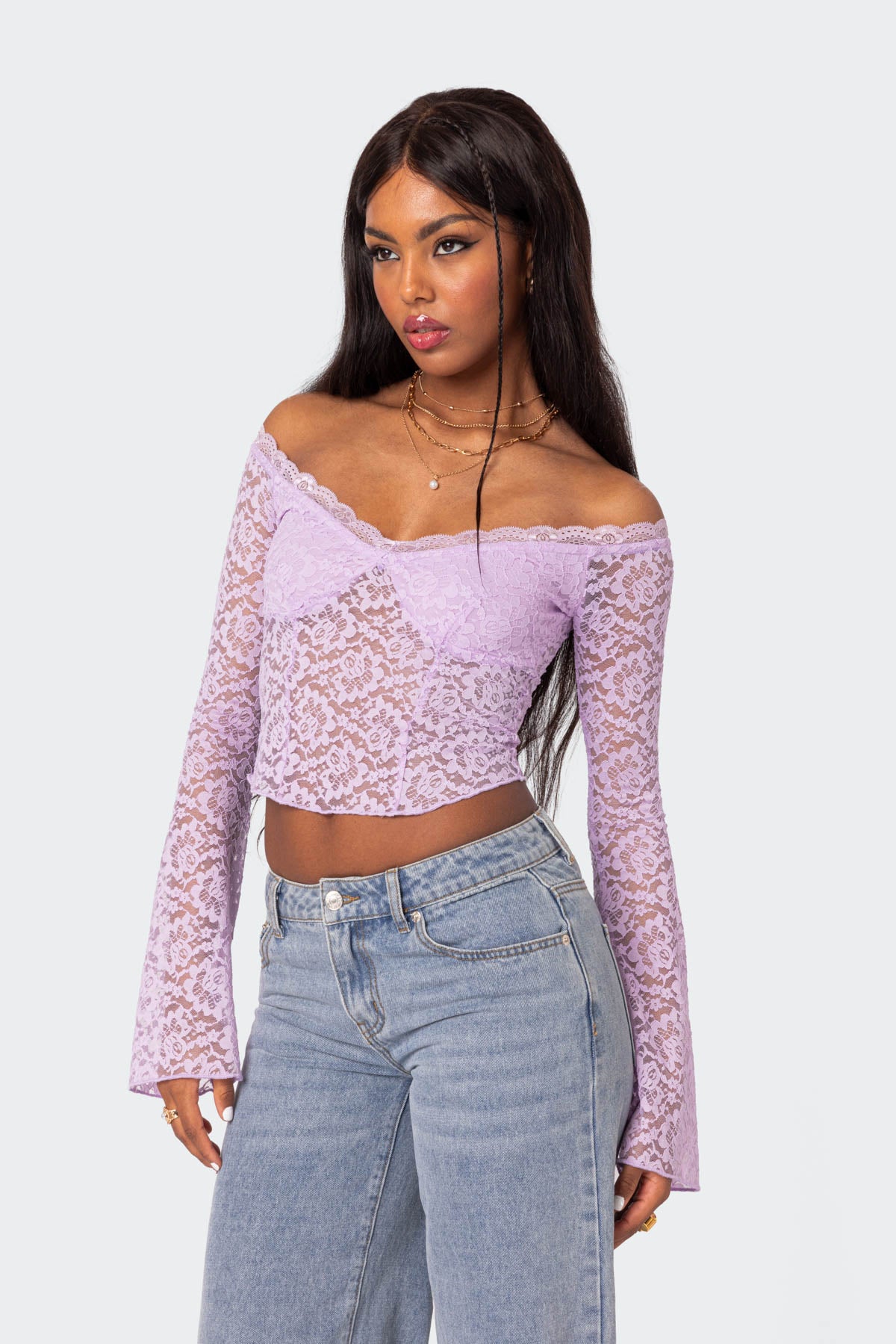 Linda Off Shoulder Sheer Lace Top