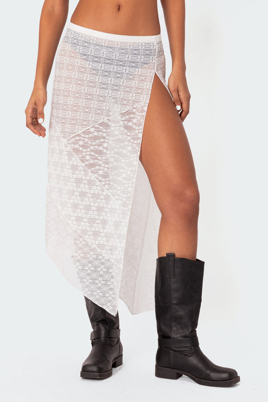 Sheer Patchwork Lace Maxi Skirt