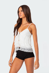 Lacey Split Front Ruffle Tank Top