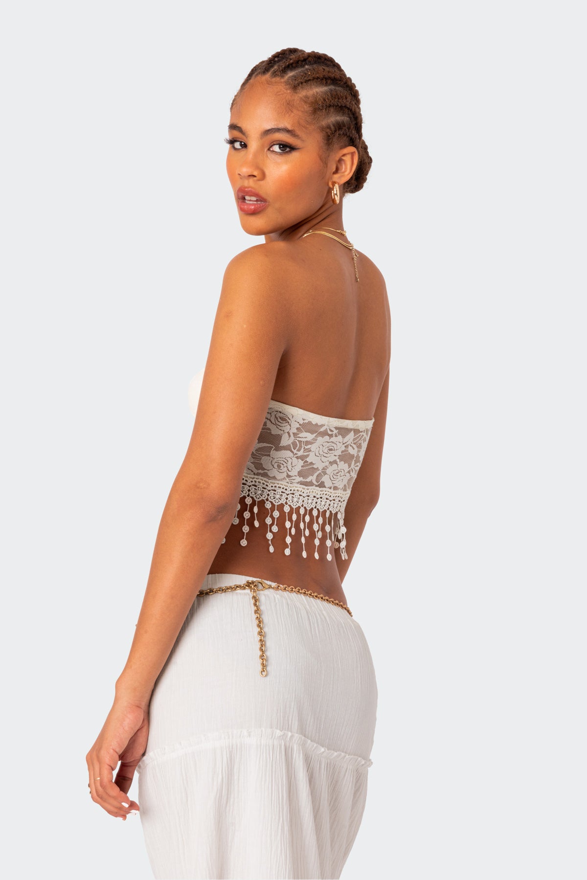 India Sheer Lace Strapless Top