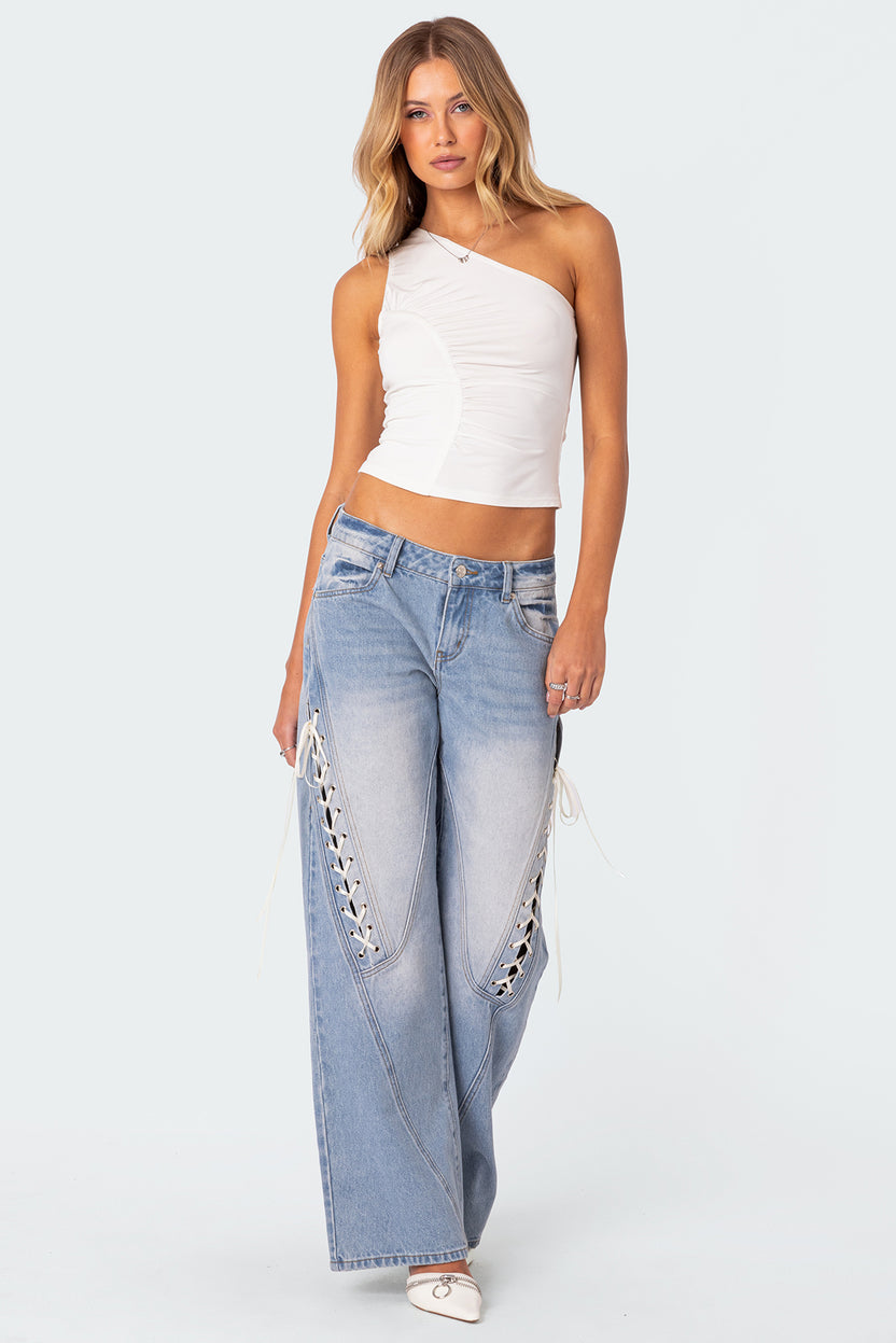 Low Rise Ribbon Lace Up Jeans – edikted