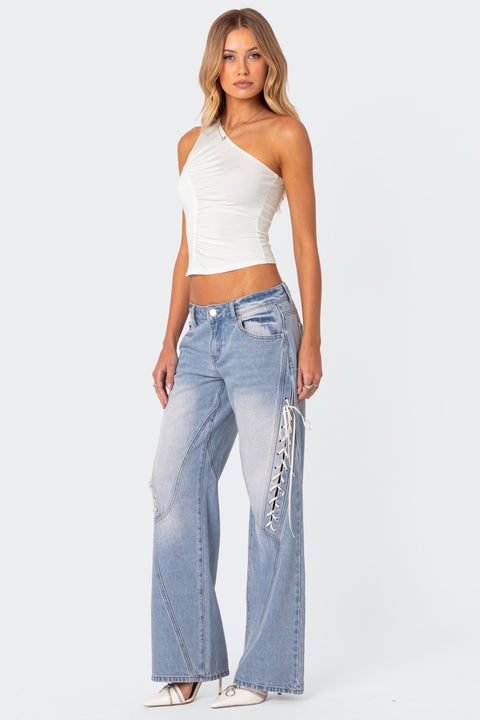 Low Rise Ribbon Lace Up Jeans – edikted