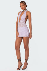 Danny Open Back Sheer Lace Mini Dress