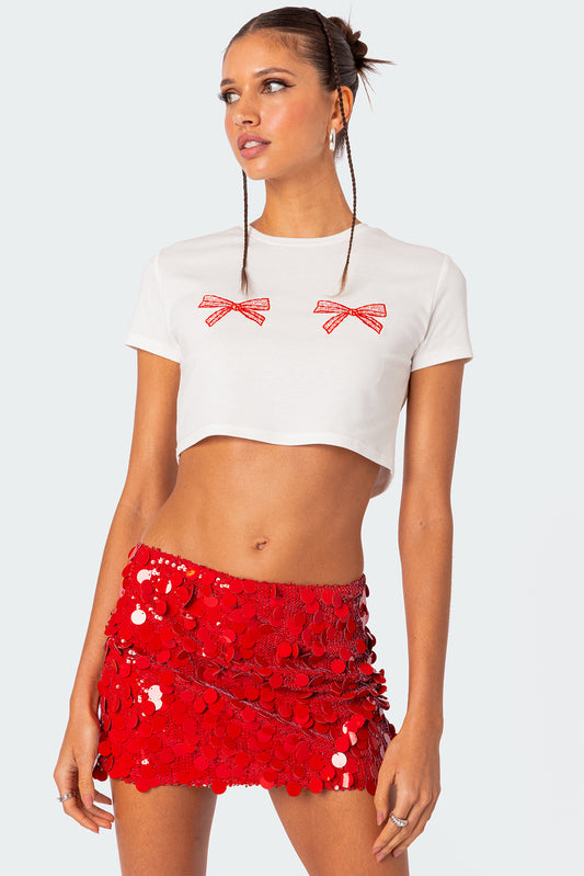 Bowie Embroidered Cropped T Shirt