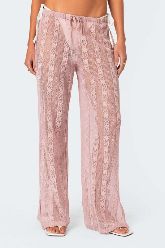 Embroidered Sheer Lace Pants