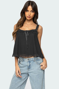 Ruffle Mesh Babydoll Tank Top