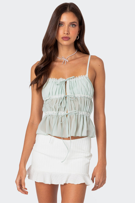 Addy Tie Front Sheer Chiffon Top