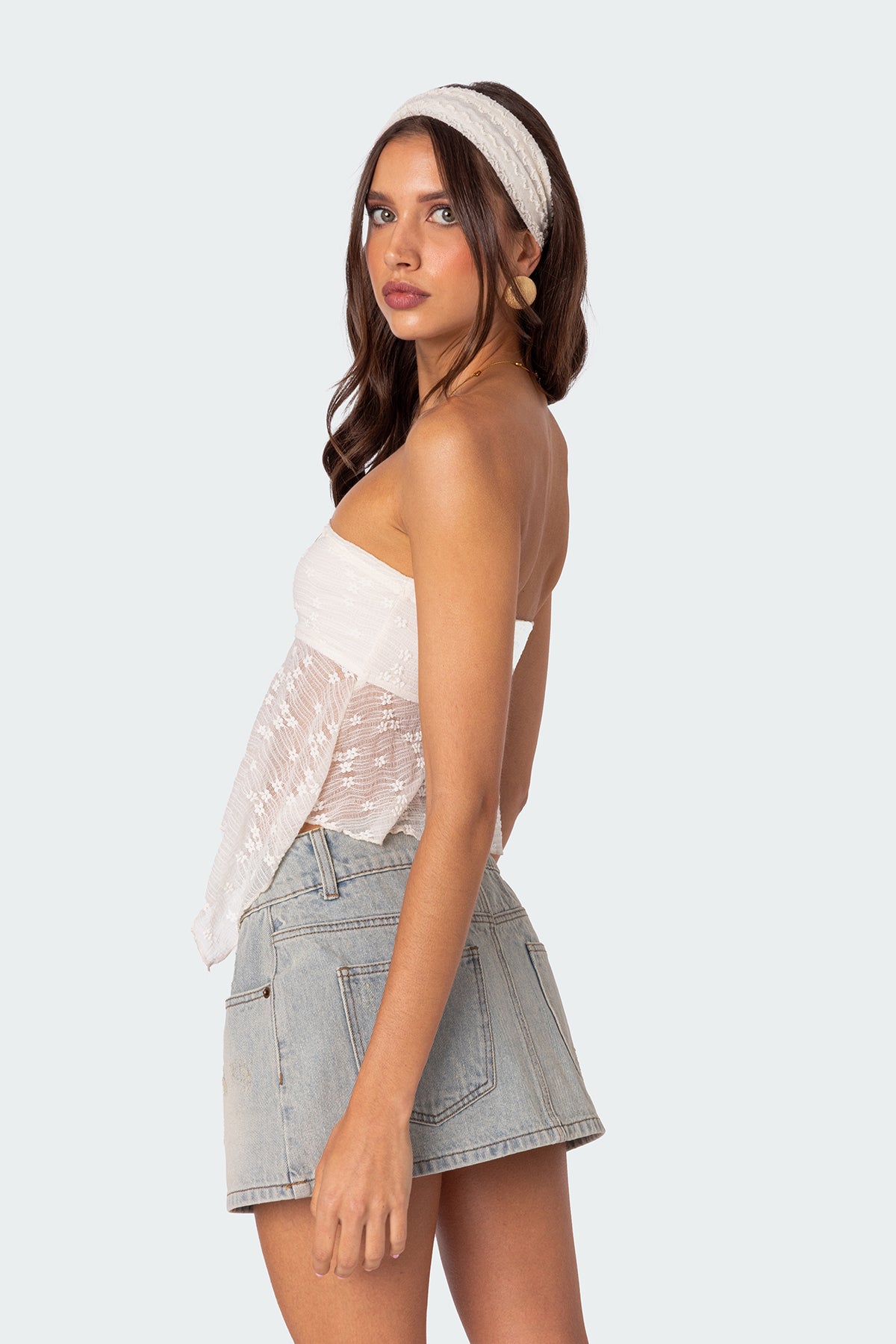 Embroidered Sheer Strapless Top