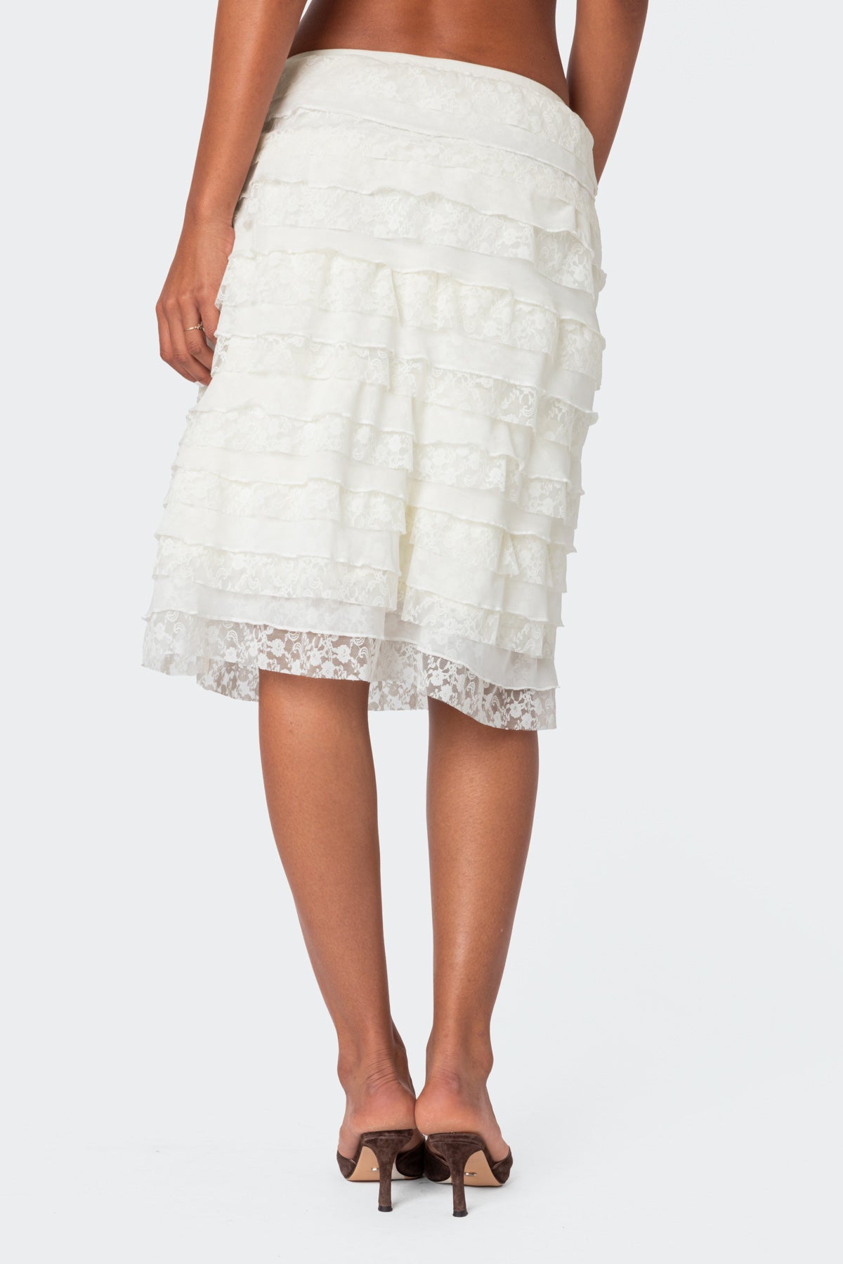 Louise Lace And Mesh Ruffle Midi Skirt