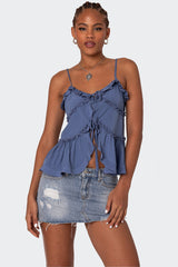 Juniper Tie Front Ruffled Top