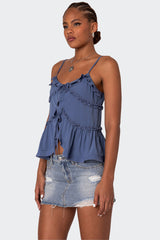 Juniper Tie Front Ruffled Top