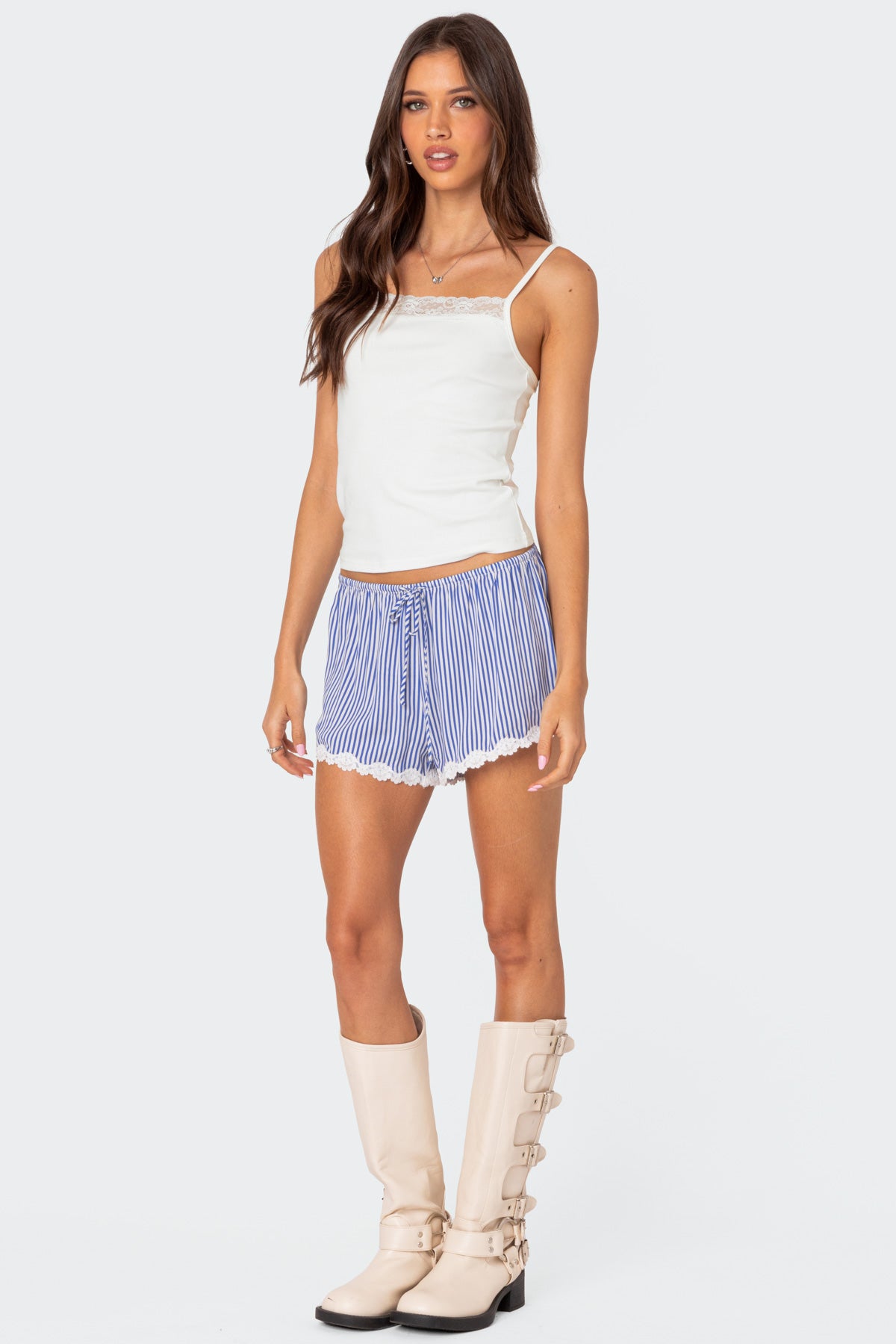 Patty Striped Lace Trim Shorts