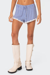 Patty Striped Lace Trim Shorts